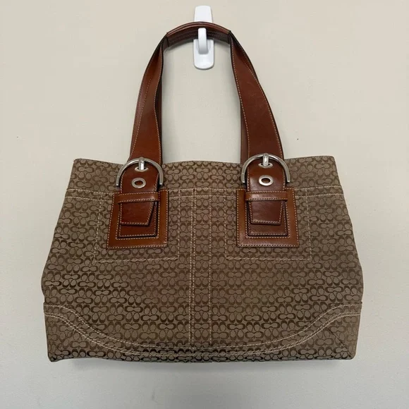 Coach Y2K Demi Signature Print Brown Soho Buckle Leather Canvas Tote Bag - Picture 1 of 16
